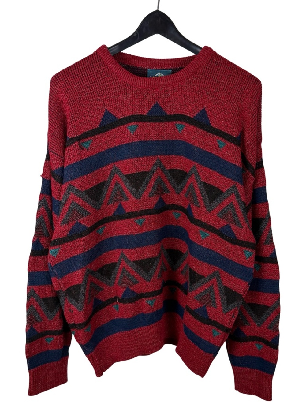 Vintage 90s Jantzen Made In USA Abstract Art Colorful Red Sweater Size XL